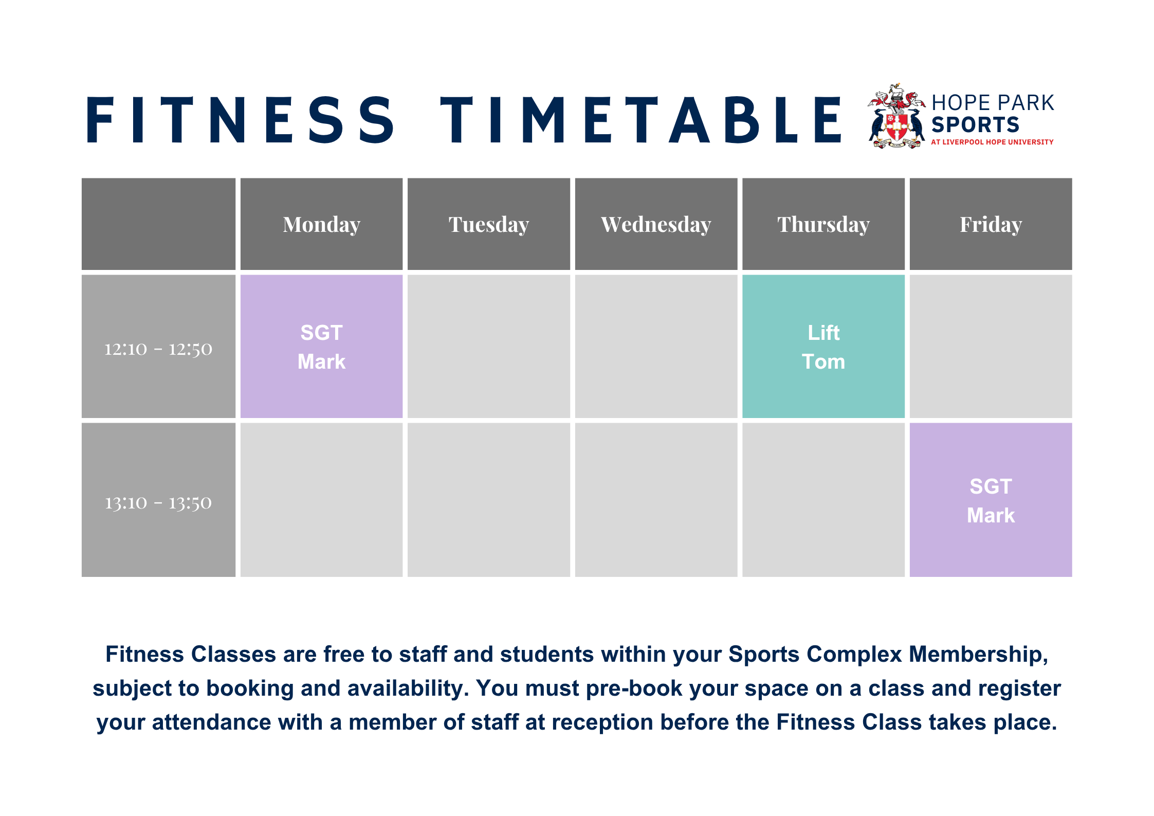 Summer 2025 Fitness Class Timetable